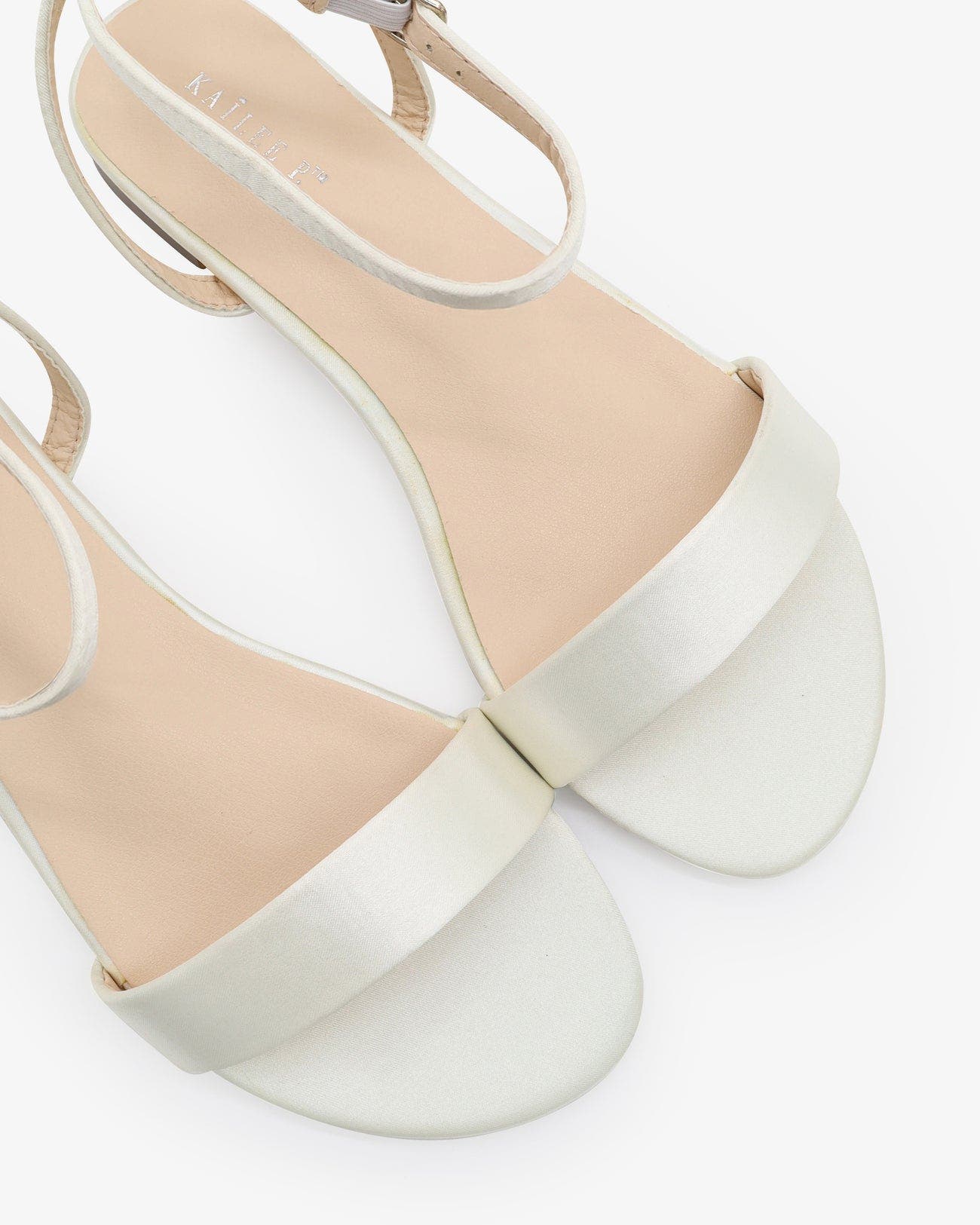 Kailee P Maddy Satin Flat Sandal with Ankle Strap, Alternate, color, Ivory