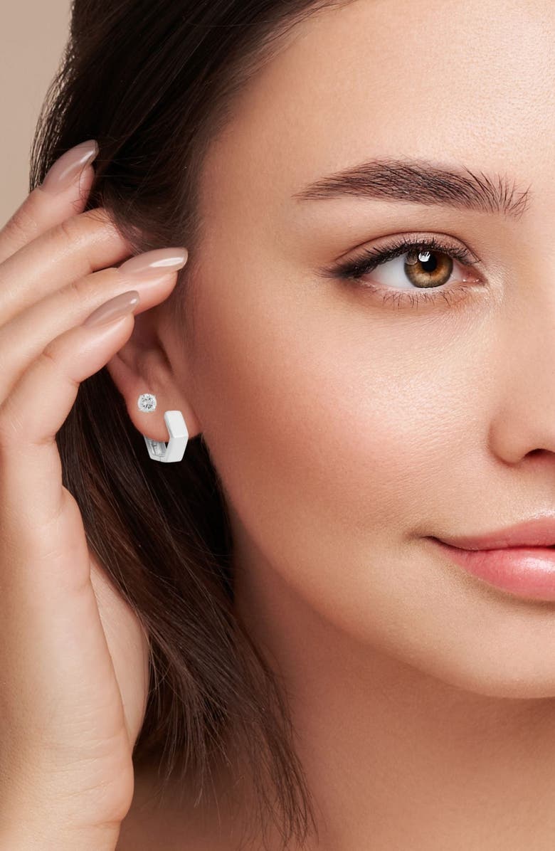 GLAZE JEWELRY Set of 2 Cubic Zirconia Stud & Huggie Hoop Earrings, Alternate, color, Silver