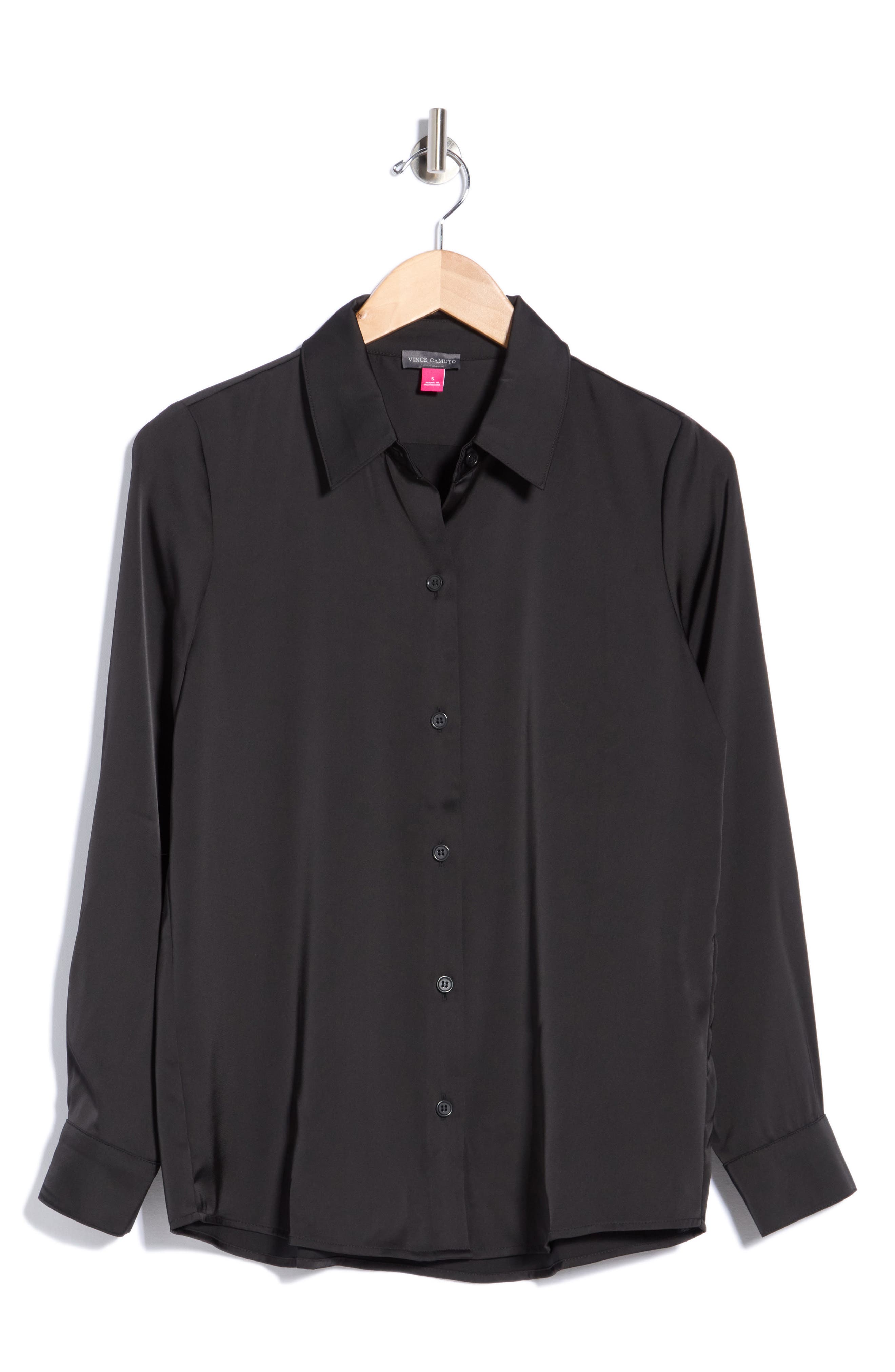 Satin Long Sleeve Button-Up Shirt