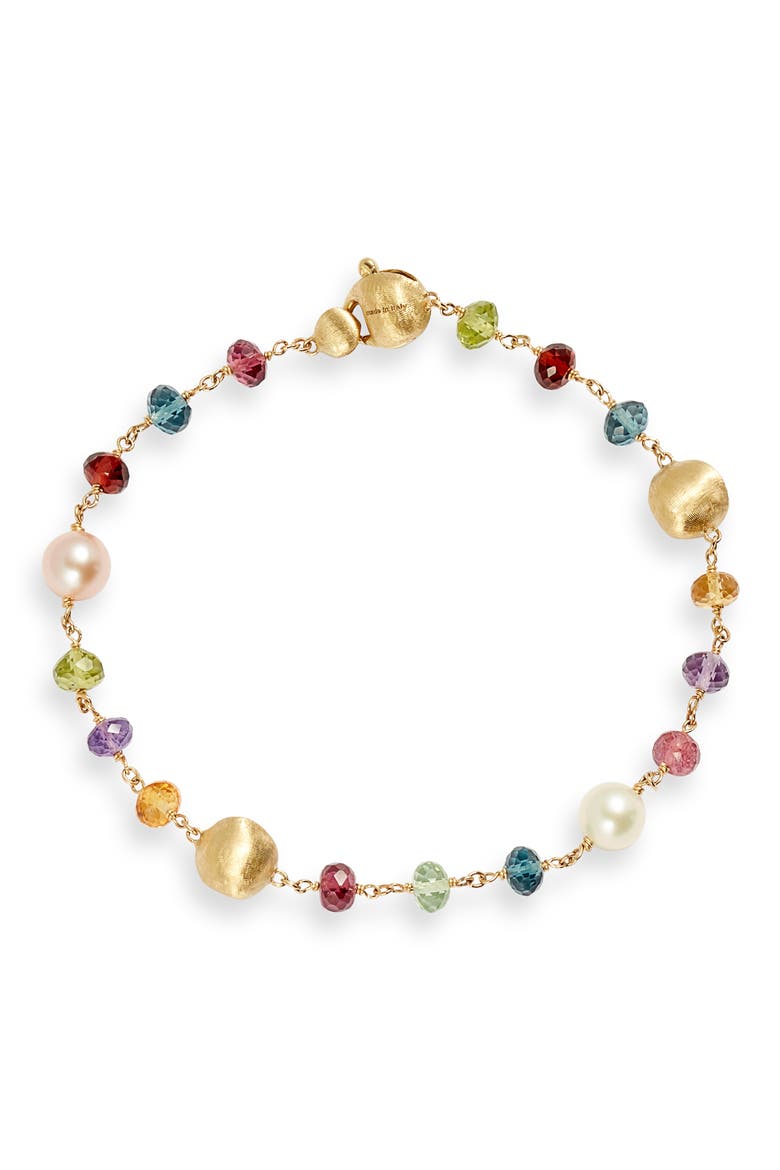Africa 18K Yellow Gold Mixed Semiprecious Stones & Pearl Single Strand Bracelet, Main, color, YELLOW GOLD/ MULTI
