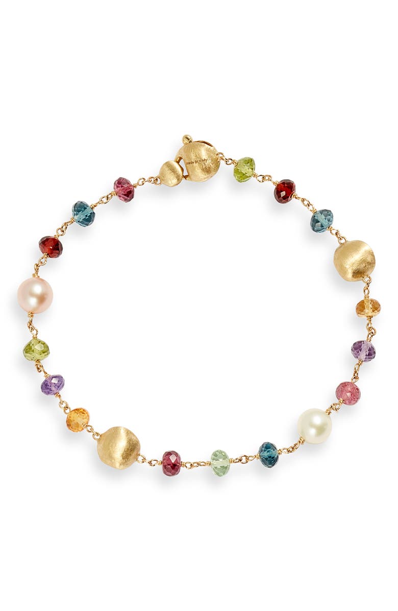 Marco Bicego Africa 18K Yellow Gold Mixed Semiprecious Stones & Pearl Single Strand Bracelet, Main, color, 