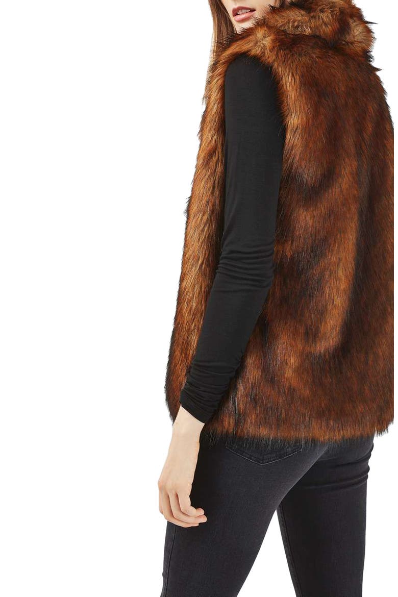 Faux Fur Vest, Alternate, color, BROWN