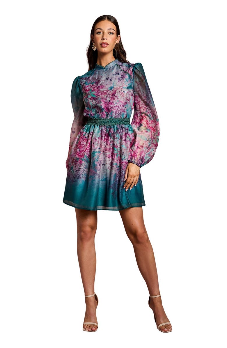 Coast Floral Print Organza Mini Dress, Main, color, Teal