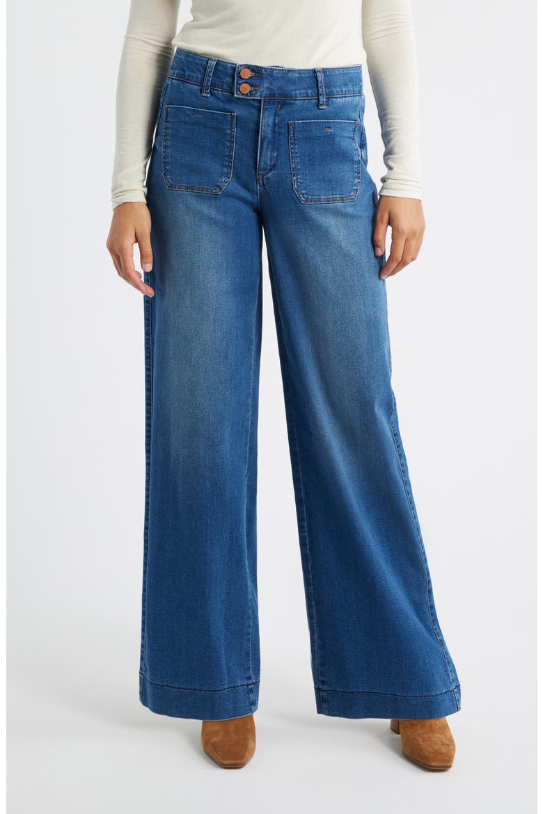 Patch Pocket High Waist Wide Leg Jeans, Main, color, BLUE