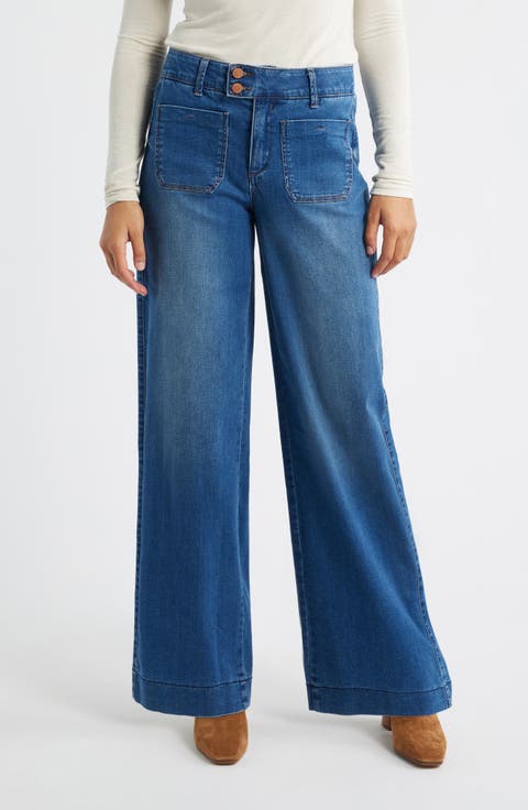 Patch Pocket High Waist Wide Leg Jeans