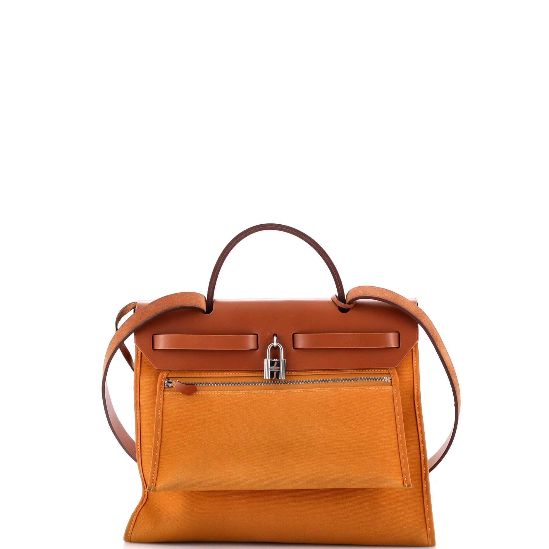 Pre-Owned Hermes Herbag Zip Leather and Toile 31, Alternate, color, Caramel