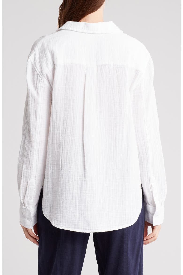 Relaxed Cotton Gauze Button-Up Shirt, Alternate, color, WHITE