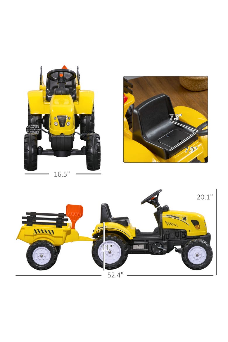 Kids Ride on Farm Tractor with Trailer, Tools, Horn, Alternate, color, Yellow
