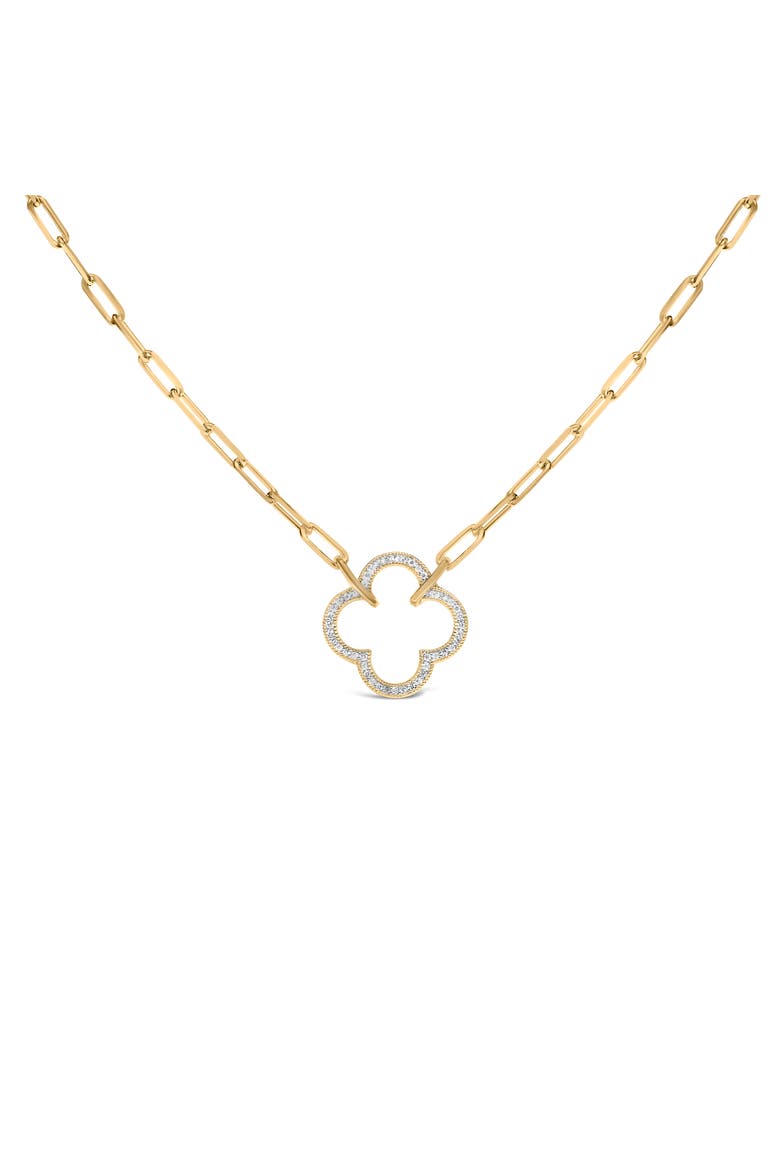 Gold Vermeil 1/10 Cttw Diamond Paperclip Chain Clover Pendant Necklace, Main, color, Silver