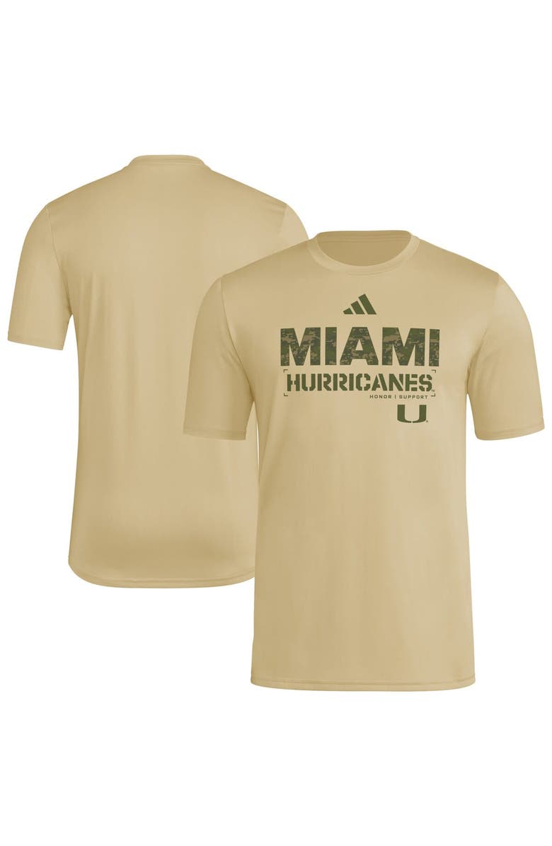 adidas Men's adidas Natural Miami Hurricanes 2025 Military Appreciation Pre-Game AEROREADY T-Shirt, Main, color, Natural