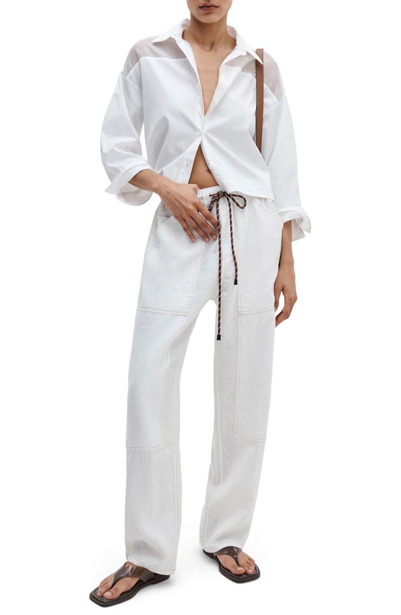 rag & bone Atlas Linen Drawstring Carpenter Pants, Alternate, color, White