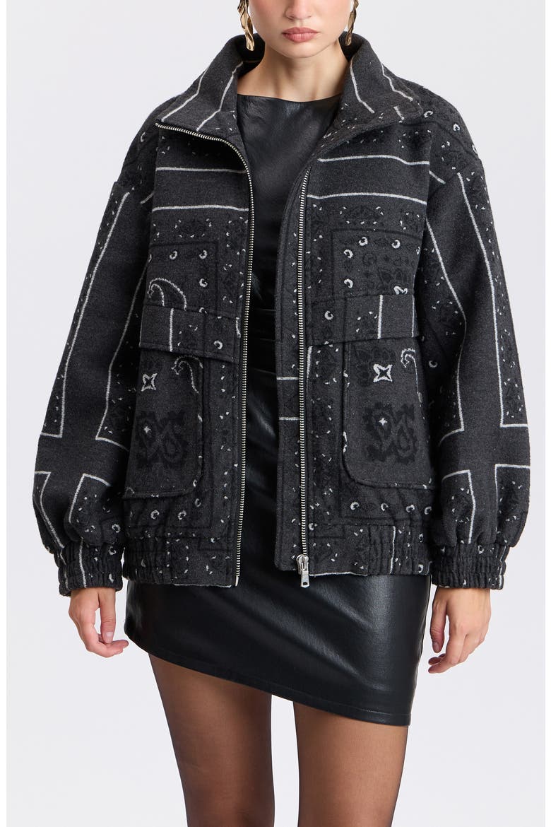 Funnel Neck Oversized Bomber Jacket, Alternate, color, GREY PAISLEY SCARF