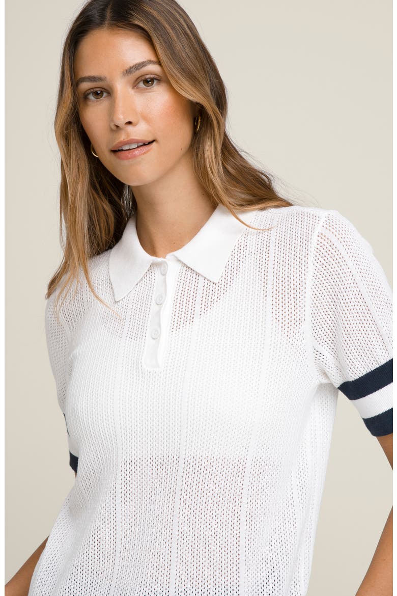 Essex Mesh Stitch Polo Sweater, Alternate, color, BRIGHT WHITE