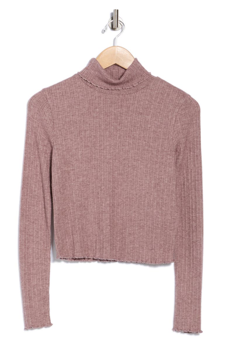Ribbed Long Sleeve Turtleneck Crop Top, Alternate, color, CHOCOLATE RAISIN