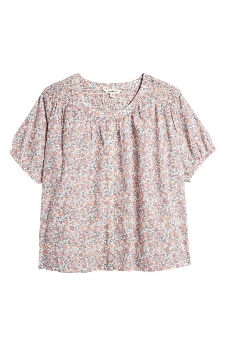 Lucky Brand Floral Print Cotton Peasant Top, Alternate, color, Pink Multi
