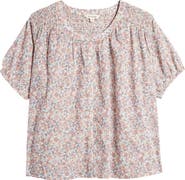 Lucky Brand Floral Print Cotton Peasant Top