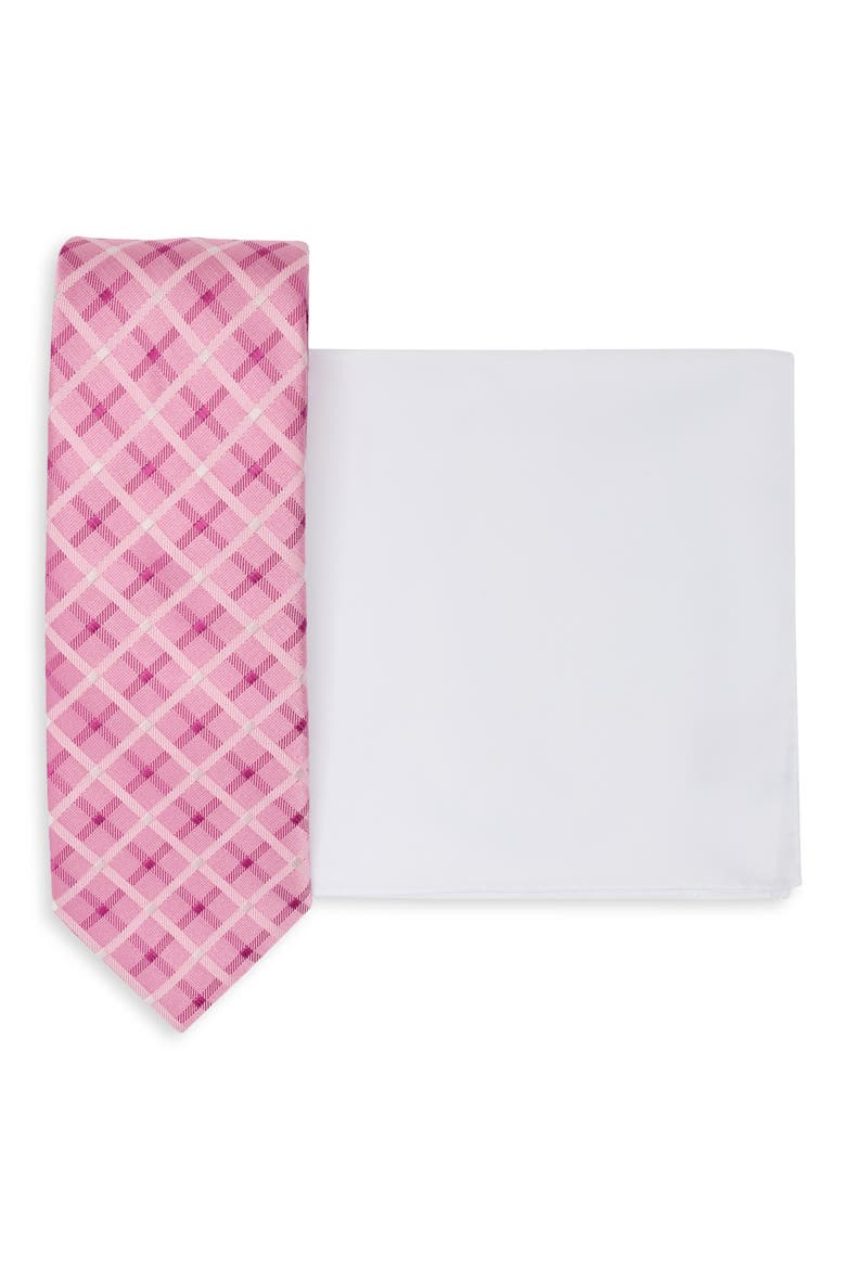 2-Piece Check Tie & Pocket Square Set, Main, color, PINK