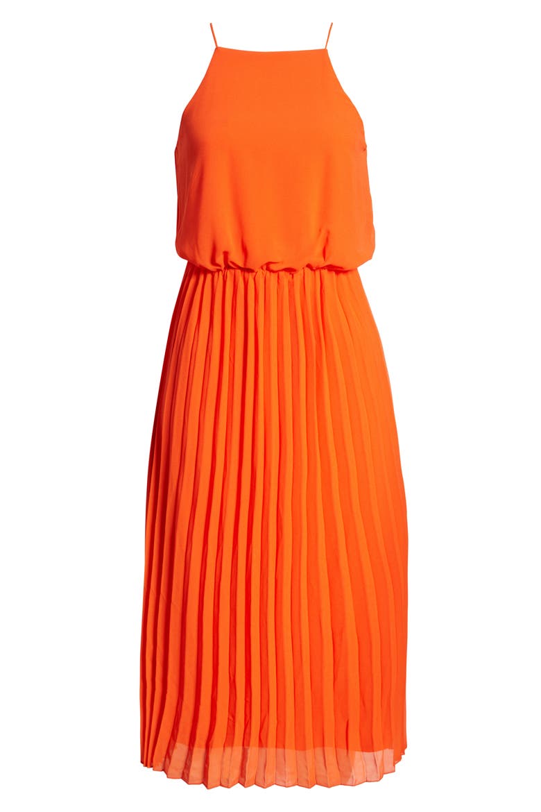 Sleeveless Pleated Midi Dress, Alternate, color, CORAL