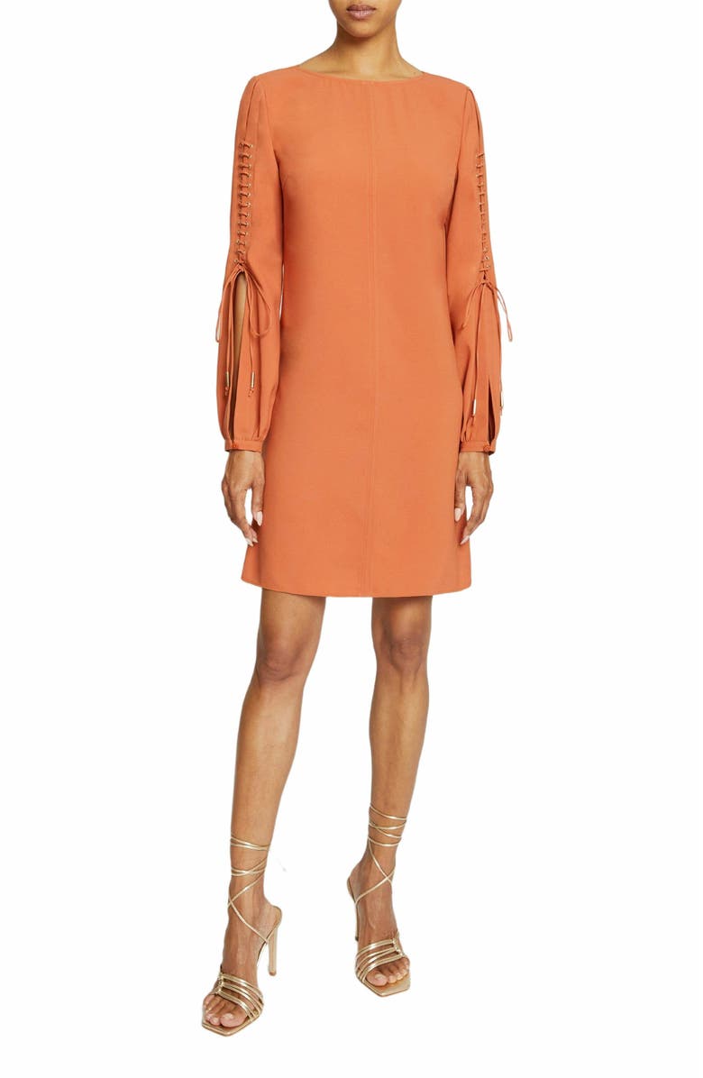 Santorelli Aries Long Sleeve Shift Dress with Grommet Detail, Alternate, color, Sedona Orange