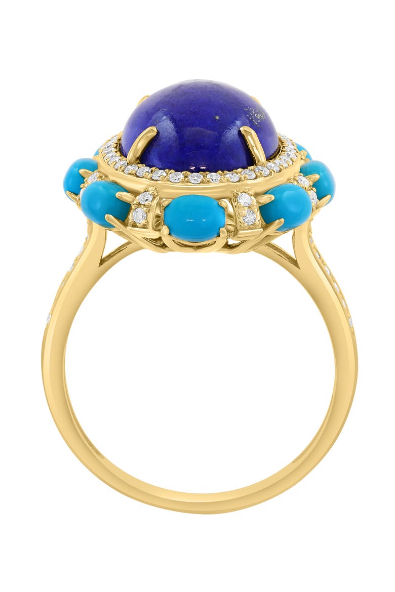14K Yellow Gold Diamond Lapis Lazuli Turquoise Vintage Floral Ring, Alternate, color, 14K Gold