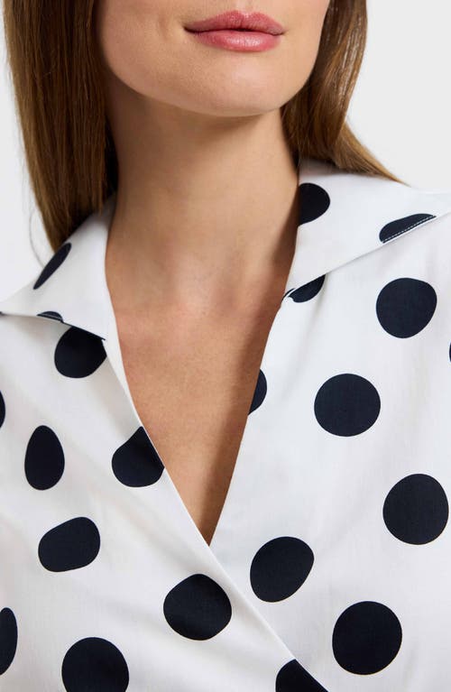Foxcroft Salina Polka Dot Cotton Wrap Shirt In White