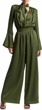 Avec Les Filles Bell Sleeve Wide Leg Jumpsuit
