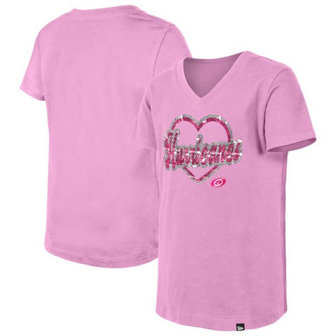 Girl's Youth New Era  Pink Carolina Hurricanes Flip Sequin V-Neck T-Shirt
