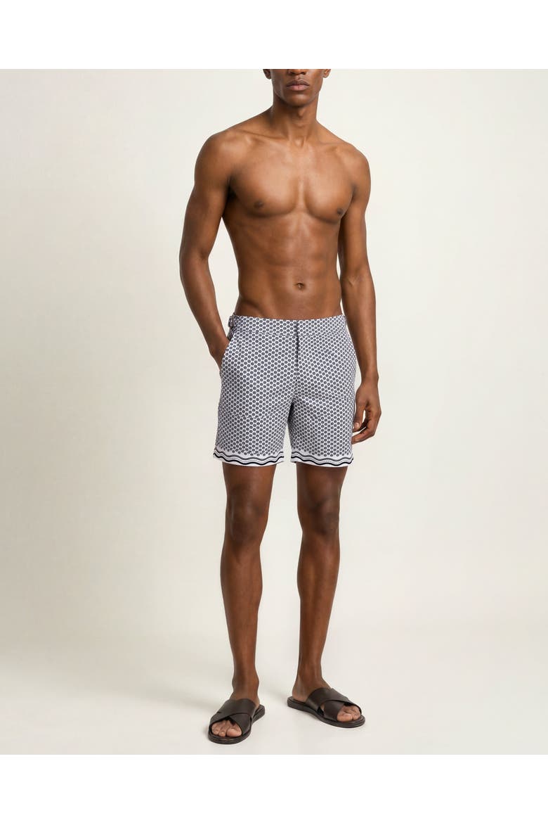 Bulldog Mid-Length Ocra Printed Swim Shorts, Main, color, WHITE SAND/NIGHT IRIS