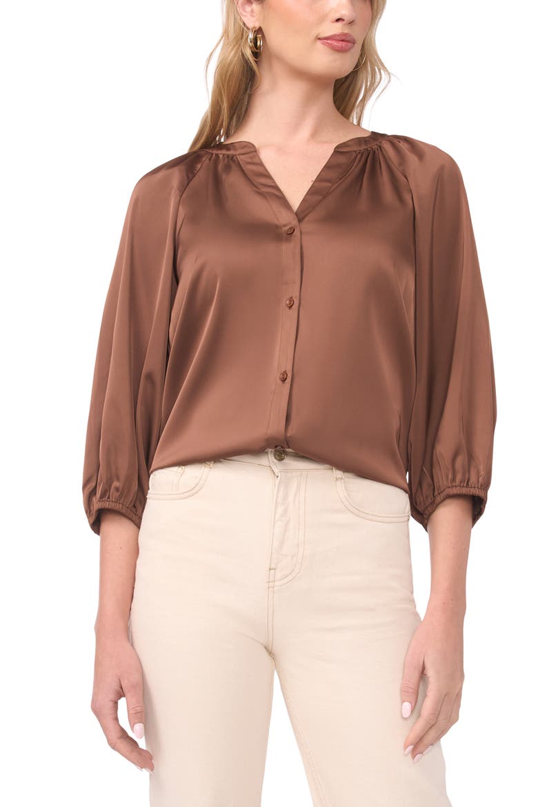 Raglan Sleeve Satin Top, Main, color, COCOA