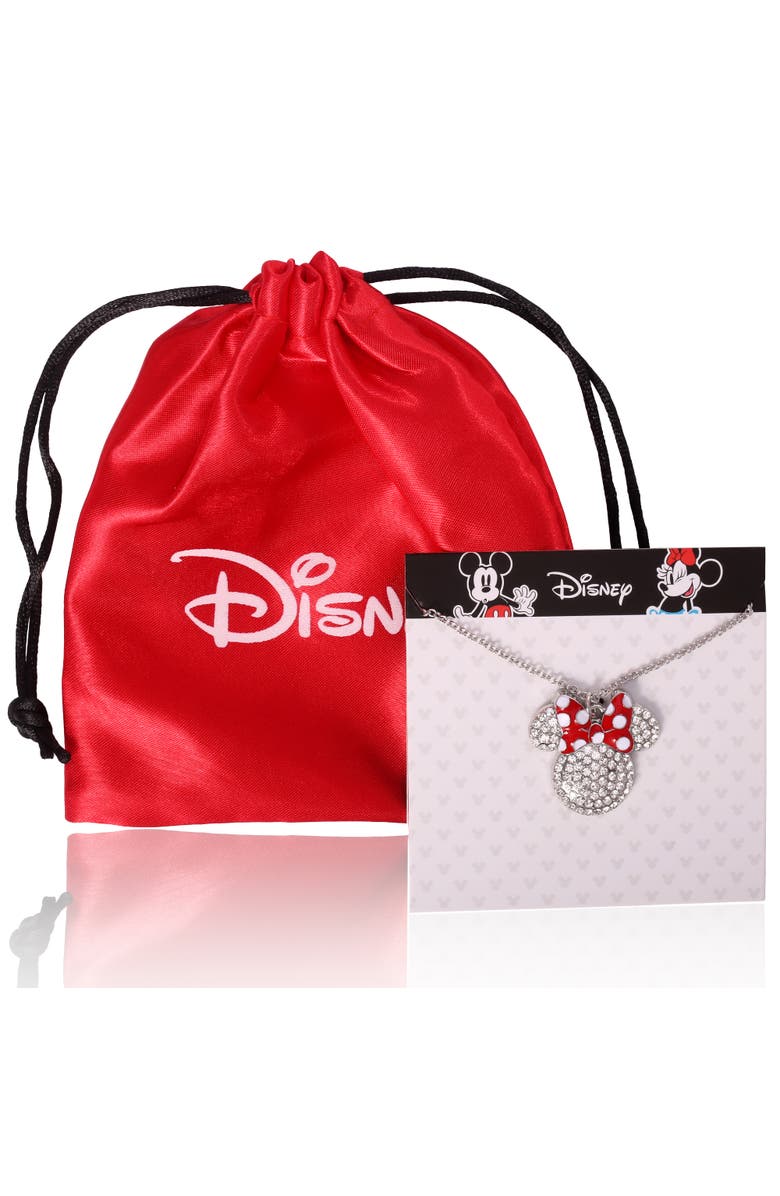 Disney Fashion Red Polka Dot Bow Crystals Pave Necklace, Alternate, color, Silver