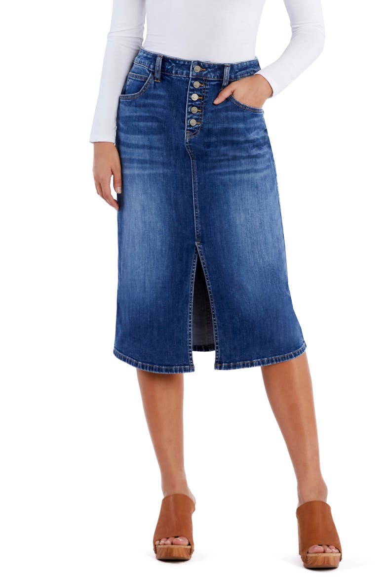 Rory Front Slit Denim Skirt, Main, color, RORY BLUE
