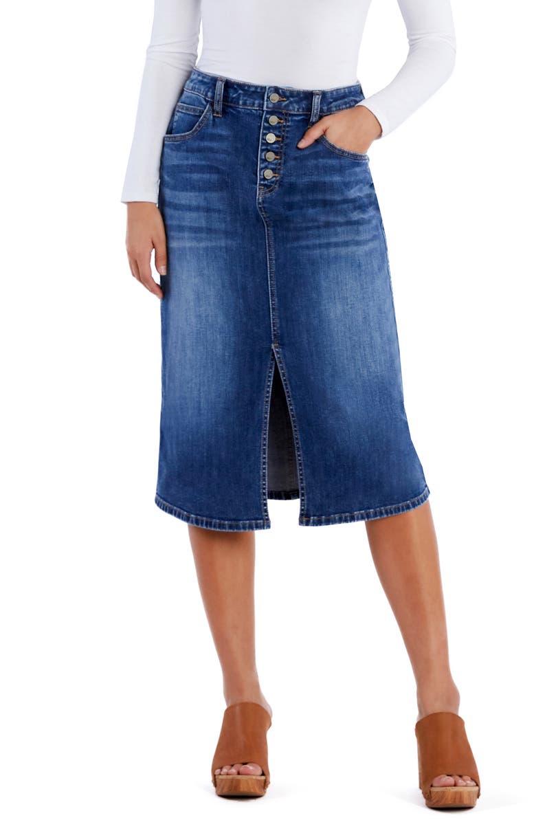 Wash Lab Denim Rory Front Slit Denim Skirt, Main, color, Rory Blue