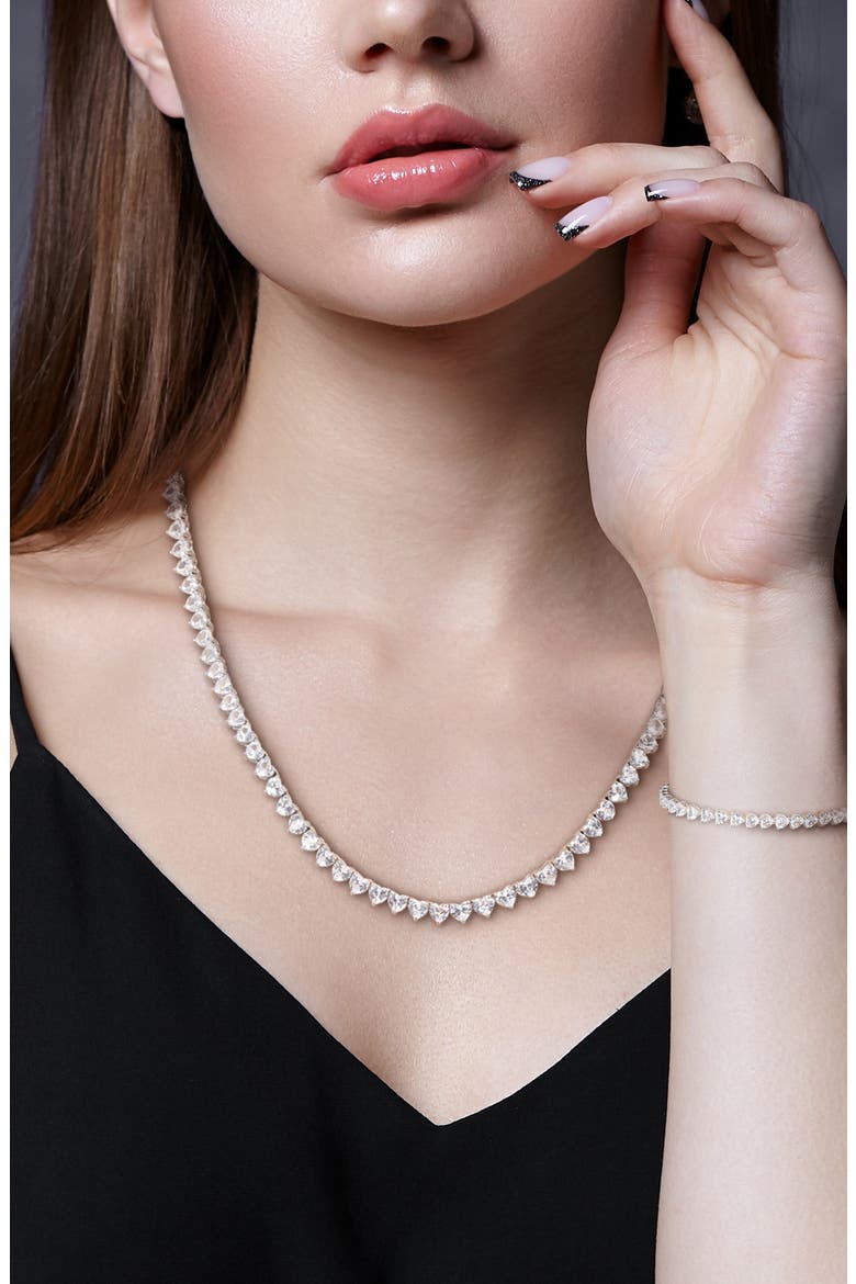 Lab Created White Sapphire Heart Tennis Necklace & Bracelet Set, Alternate, color, WHITE