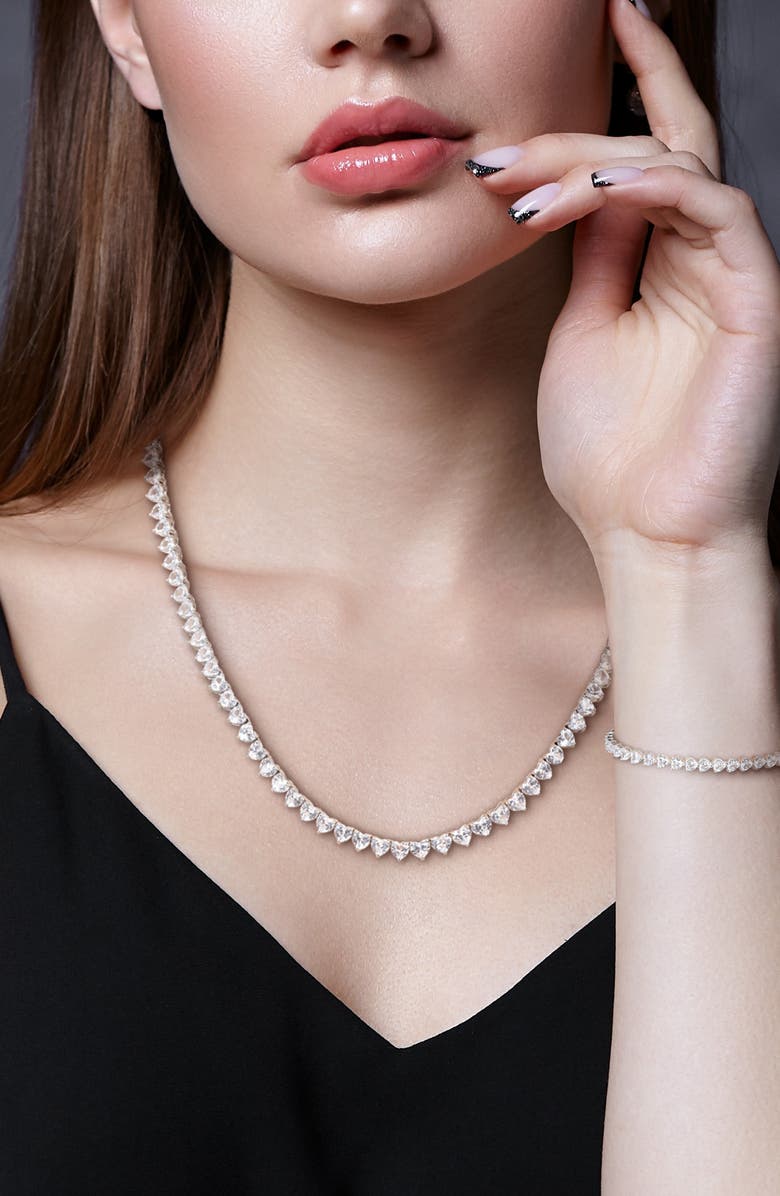 DELMAR Lab Created White Sapphire Heart Tennis Necklace & Bracelet Set, Alternate, color, White