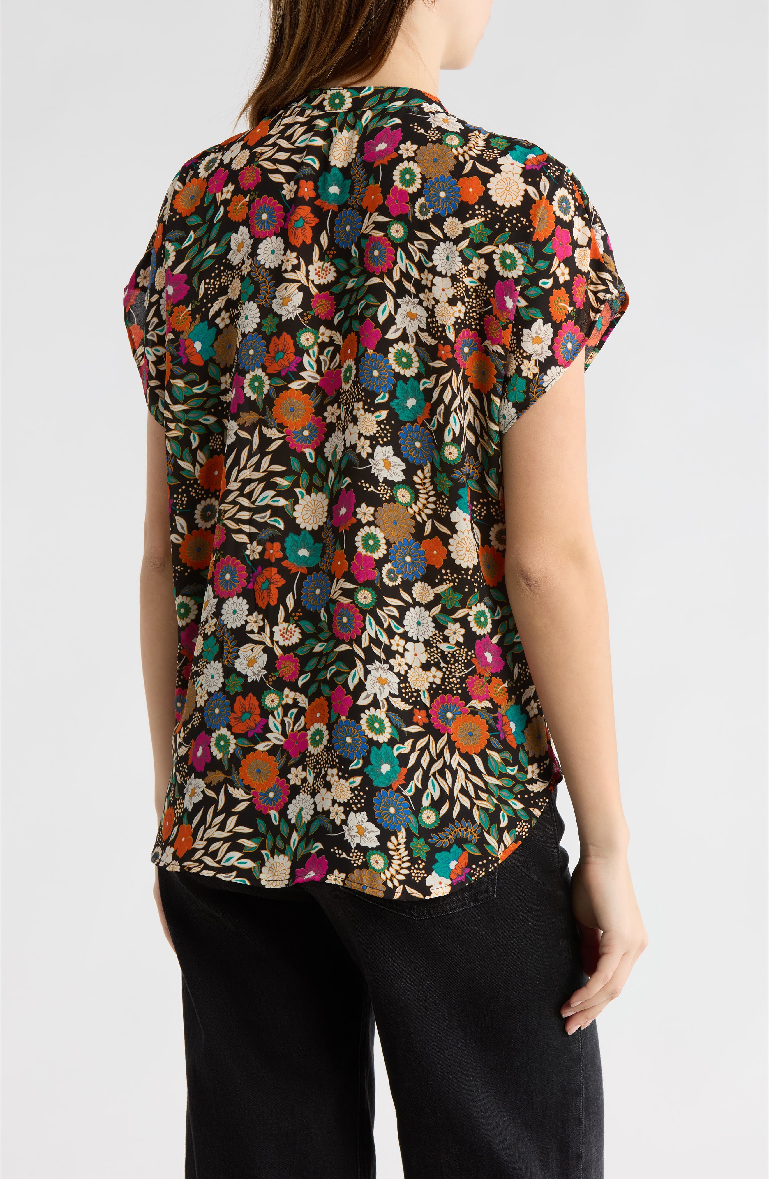 Floral Cap Sleeve Faux Wrap Top - image 2