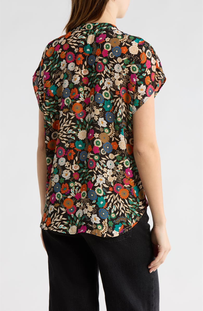 CHENAULT Floral Cap Sleeve Faux Wrap Top, Alternate, color, Black Multi