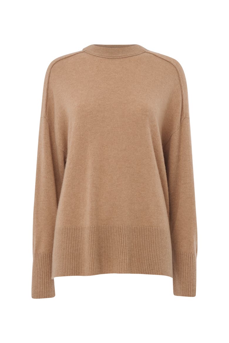 Cashmere Seam Detail Crew Sweater, Alternate, color, Camel