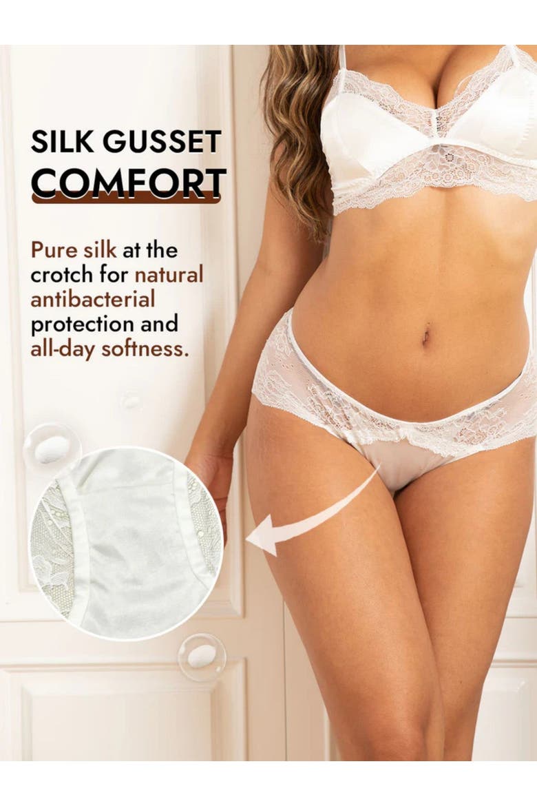 Pure Silk 3-Pack Lace Briefs Panties, Alternate, color, White