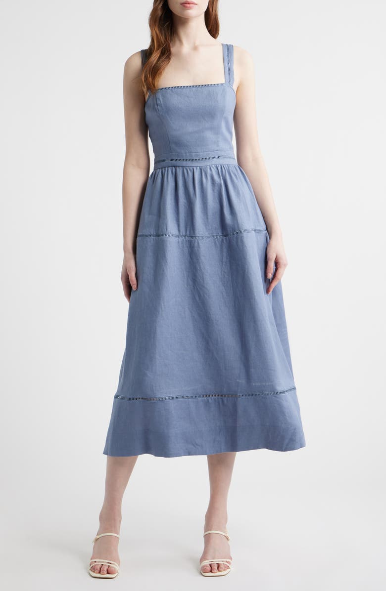 Reformation Everett Linen Midi Sundress, Alternate, color, Cornflower