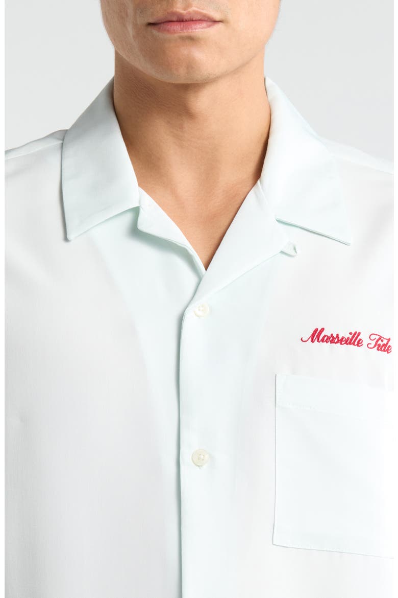 Ribbon Short Sleeve Button-Up Shirt, Alternate, color, LIGHT BLUE