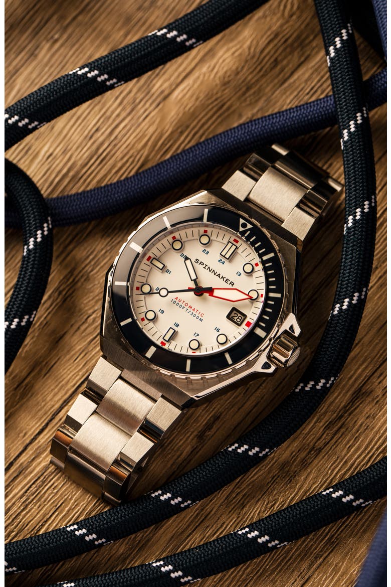 Dumas Automatic Bracelet Watch, 44mm, Alternate, color, WHITE