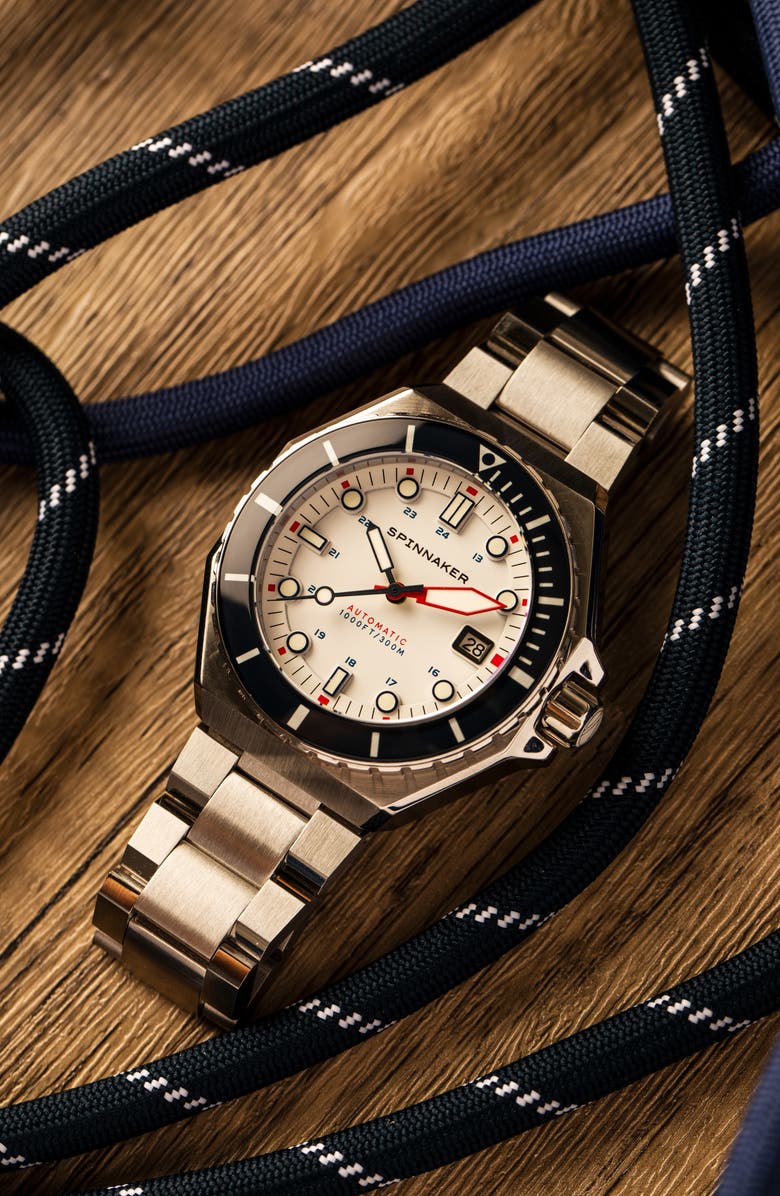 SPINNAKER Dumas Automatic Bracelet Watch, 44mm, Alternate, color, White
