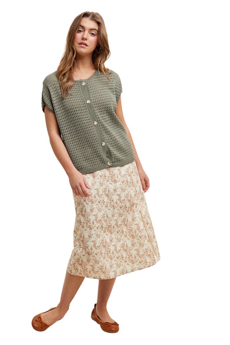 Floral Cotton Midi Skirt, Alternate, color, CREAM/ CAMEL