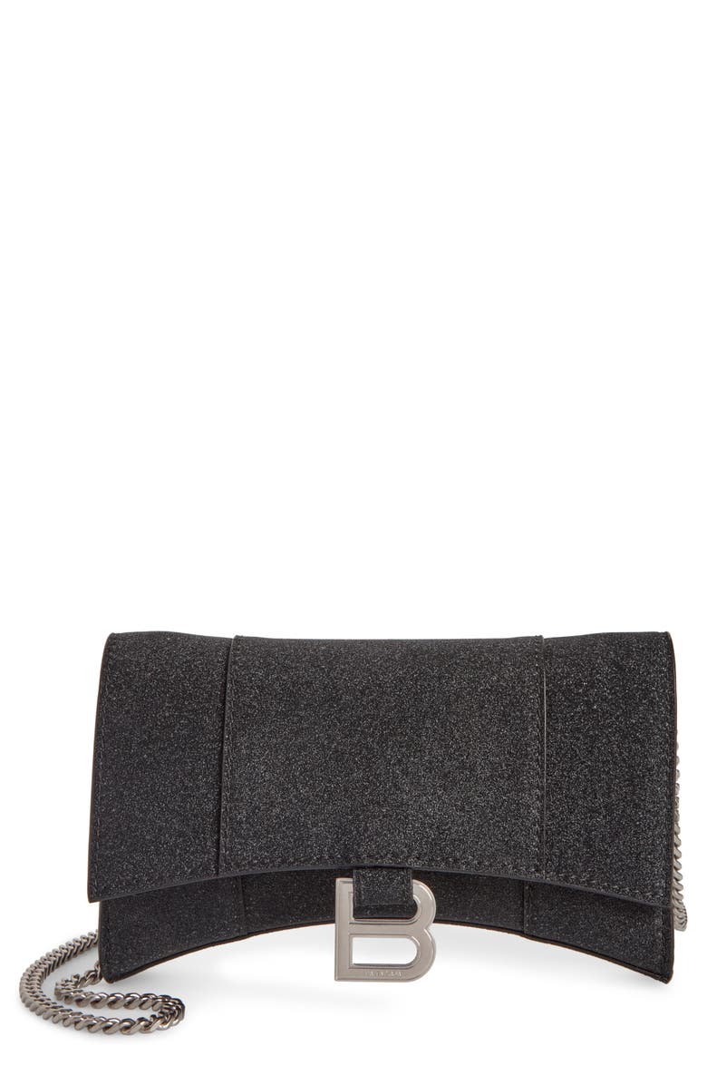 Balenciaga Extra Small Hourglass Sparkle Wallet on a Chain, Main, color,