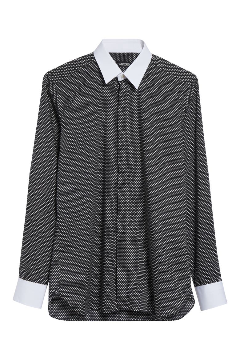 Diamond Print Classic Fit Button-Up Shirt, Alternate, color, BLACK/ WHITE