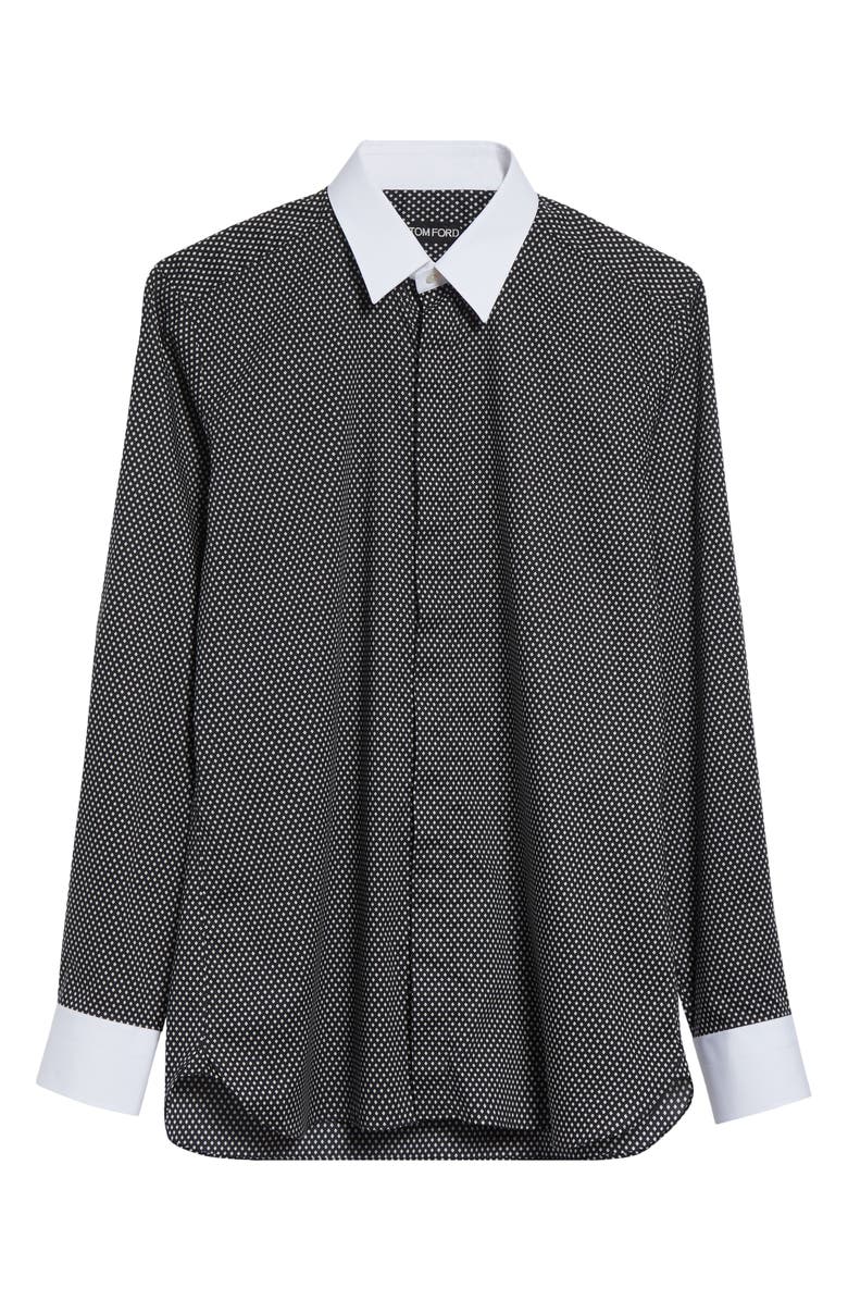 TOM FORD Diamond Print Classic Fit Button-Up Shirt, Alternate, color, Black/ White