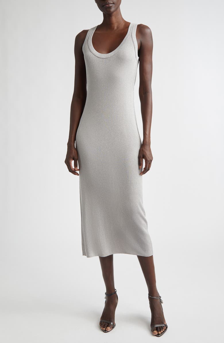 TOM FORD Sequin Rib Tank Dress, Main, color, Silver