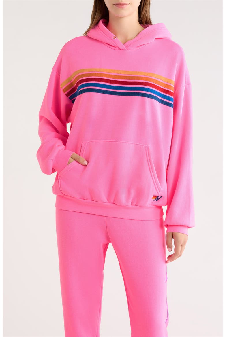 5 Stripe Hoodie, Main, color, NEON PINK