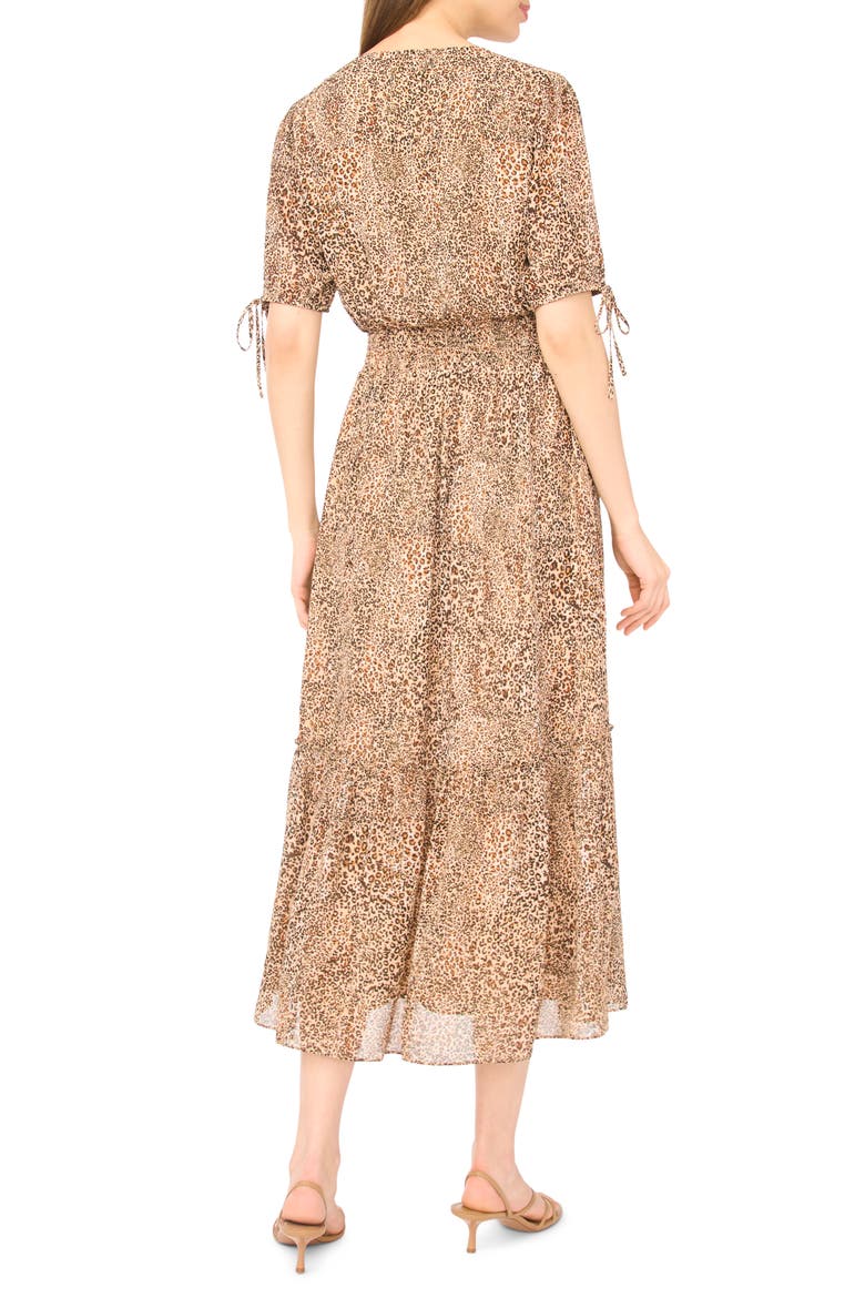 Leopard Print Smocked Waist Midi Dress, Alternate, color, DUNE