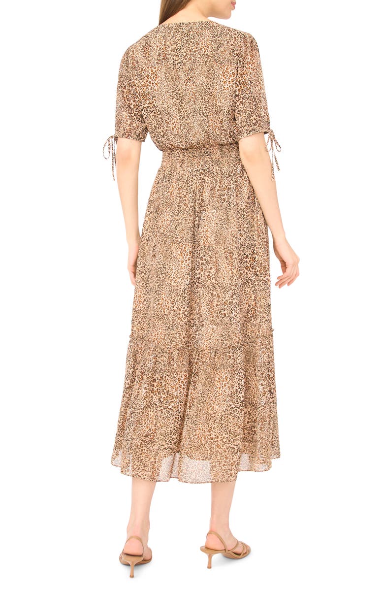 CeCe Leopard Print Smocked Waist Midi Dress, Alternate, color, Dune